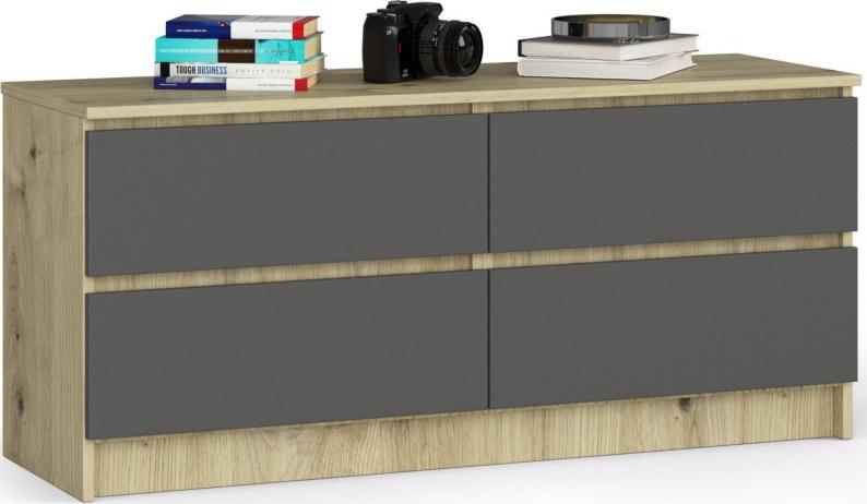Fabryka Mebli Akord Komoda K 120 cm 4 szuflady - dąb artisan-grafit szary