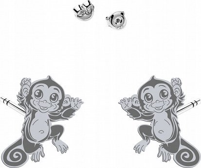 Radziszewska Jewellery Kolczyki Srebrne z Małpką Wkrętki 925 Dedykacja Prezent Dziecko