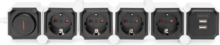 Listwa zasilająca Digitus przeciwprzepięciowa 4 gniazda 1.6 m biało-czarna (DA-70620)