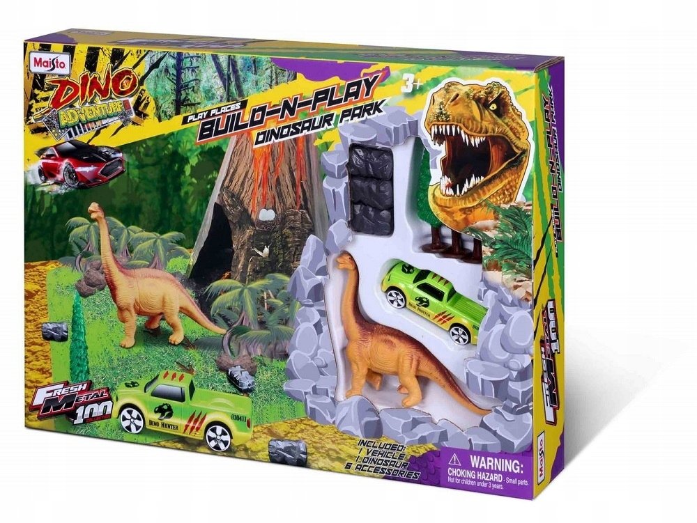 Zestaw z dinozaurem i pojazdem + makieta
