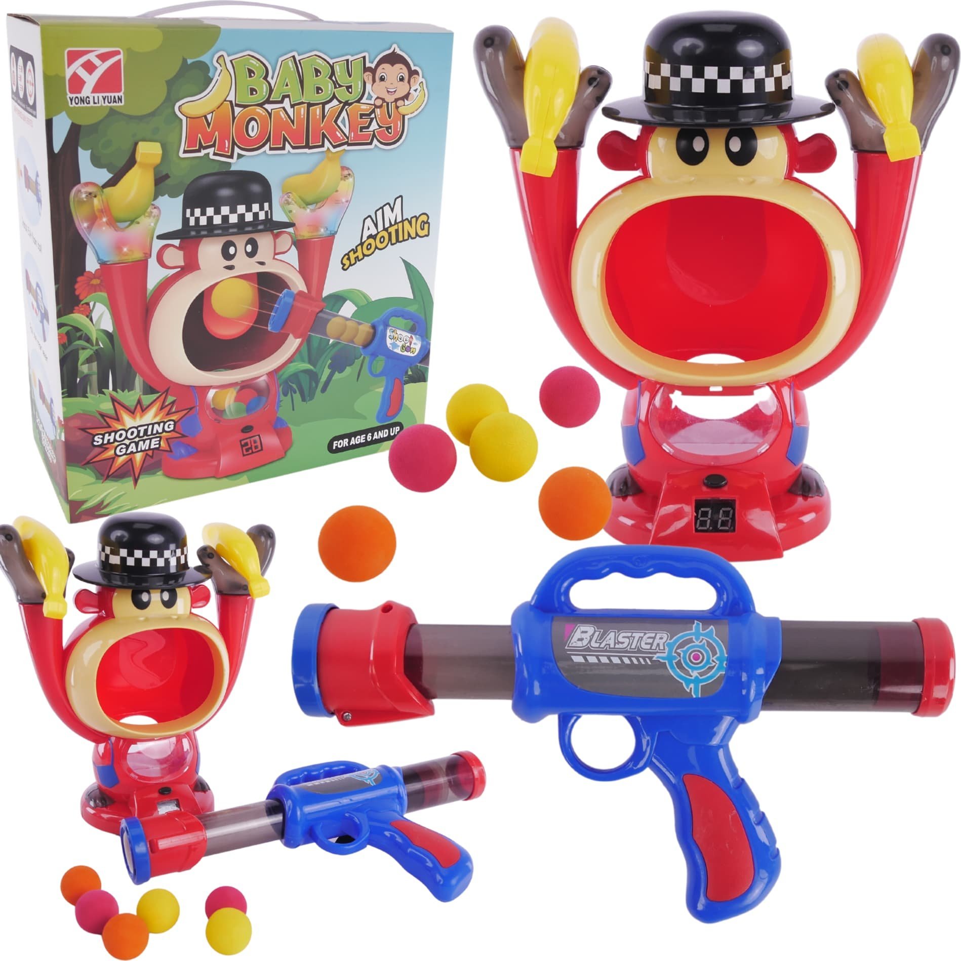 ProNice Głodna Małpka Strzelanie Do Celu Pistolet Na Kulki Światło Led Dźwięk