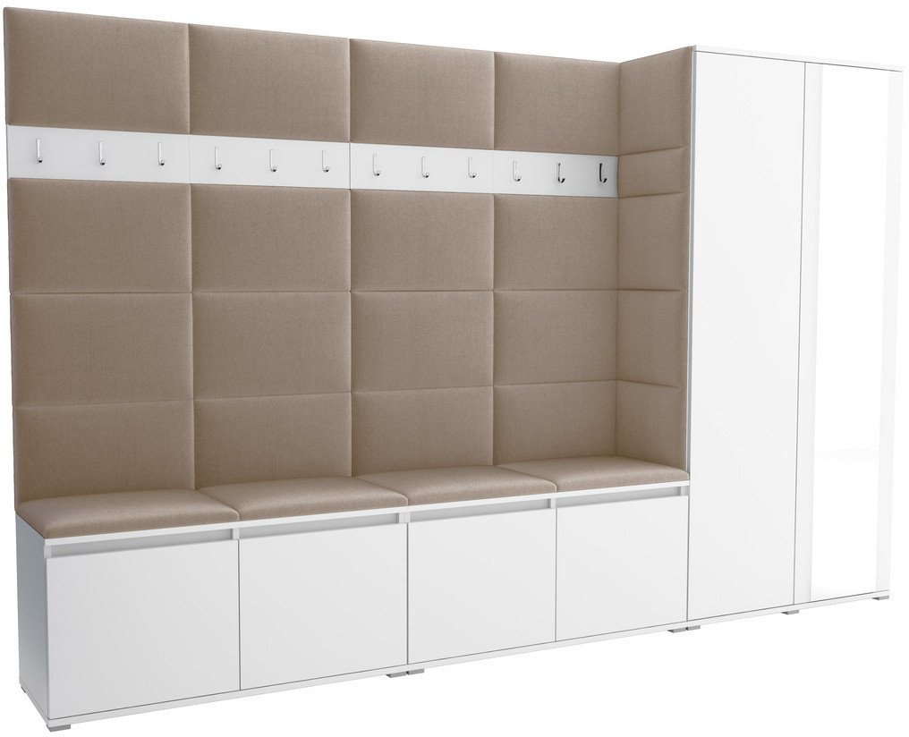 Tapicerowana garderoba Noris V z lustrem - kolor biały + tkanina Trinity 04