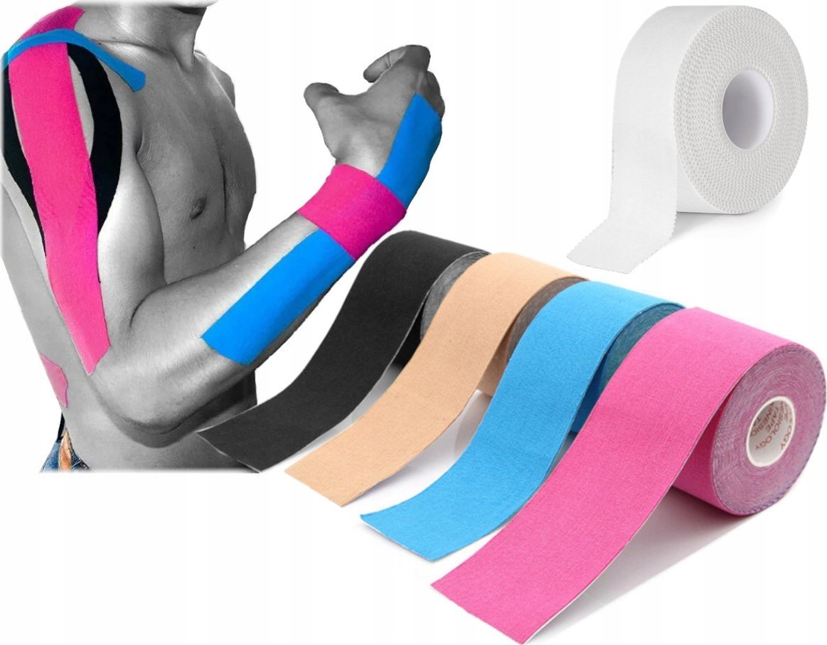 OWL-TECH 4x TAŚMA KINEZJOLOGICZNA ZESTAW TEJP TAPING TEJPY 5cm 5m + PLASTER GRATIS