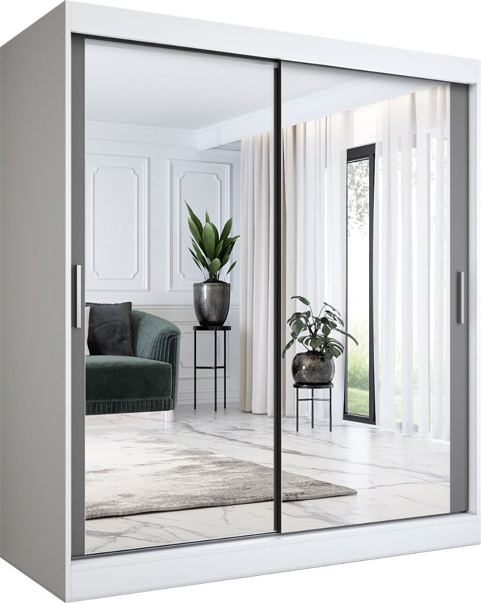 MKPOL Szafa przesuwna MODUO COMFORT 180 biała mat/antracyt z dwoma lustrami