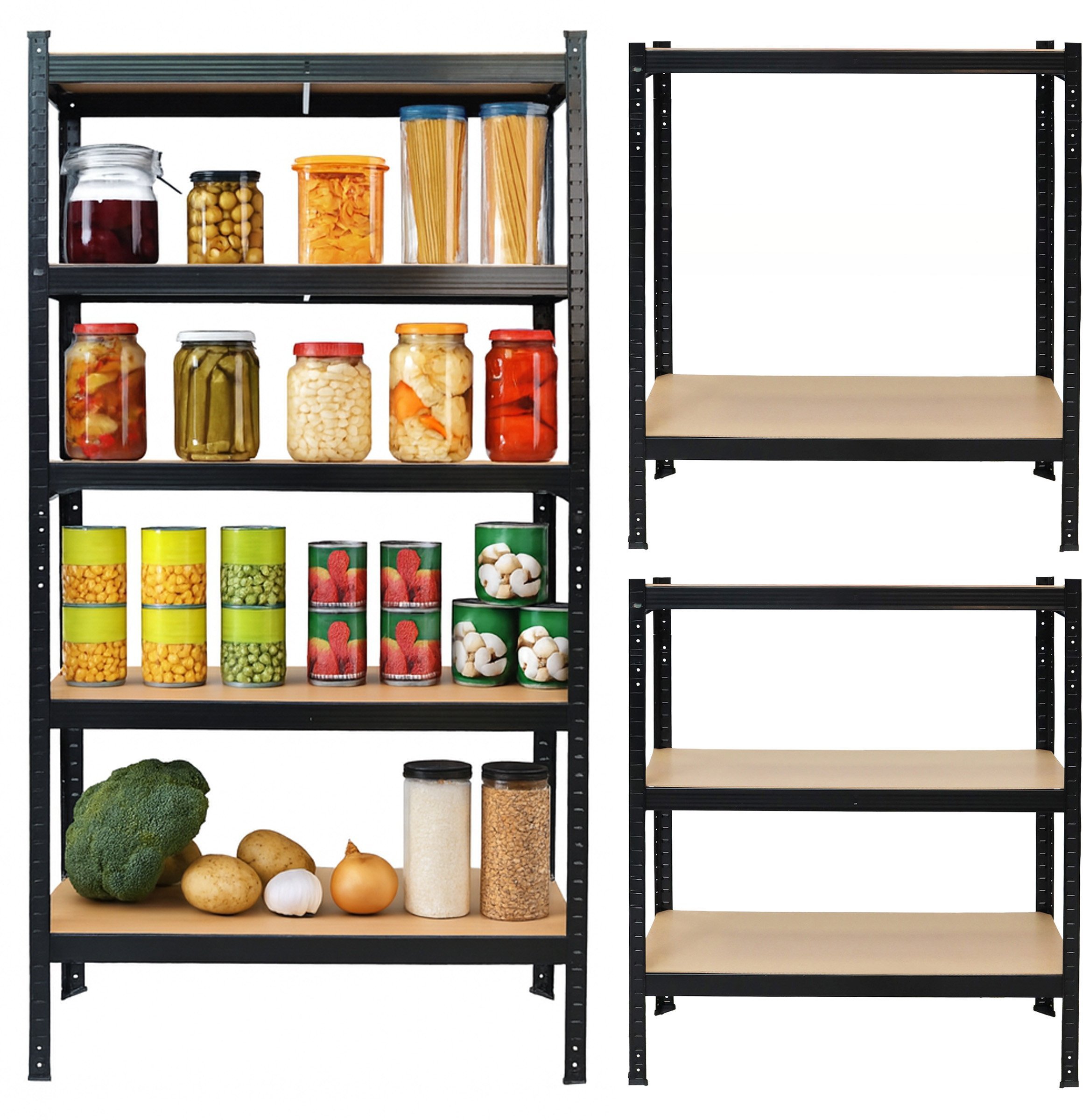 Regał magazynowy metalowy czarny 2w1 5 jasnych półek 150x75x30 cm