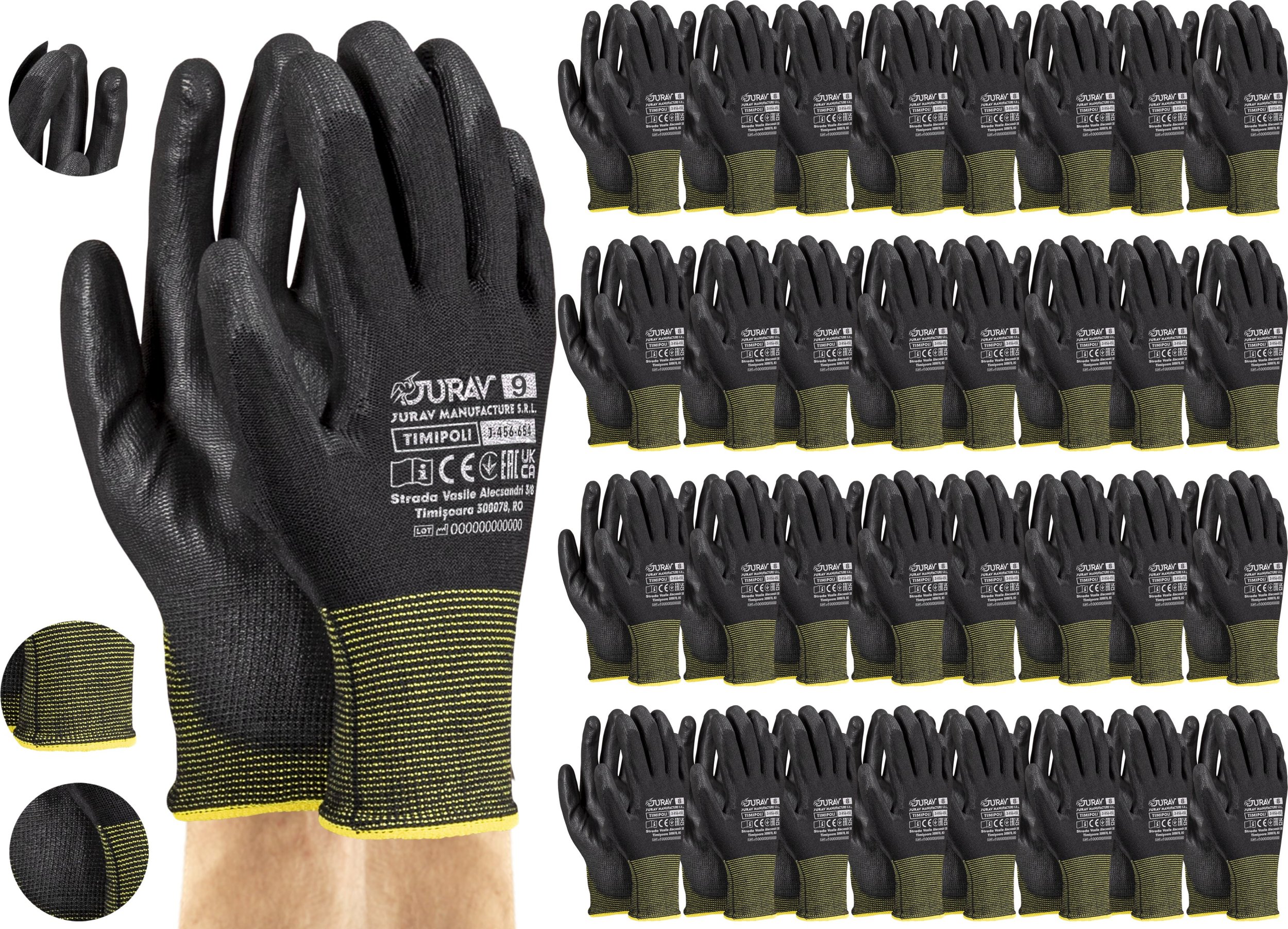 Rękawice Robocze Czarne J-TIMIPOLI_BB - 120 Par (9 - L)