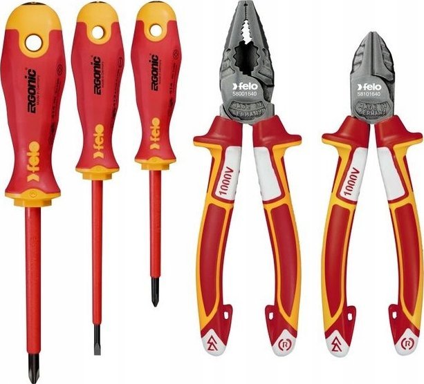 Zestaw narzędzi Felo Zestaw 3 wkrętaków FELO - ERGONIC VDE 4,0/PH1/PH2 + obcinaczki boczne VDE 160 / kombinerki VDE 180 + magnetyzer
