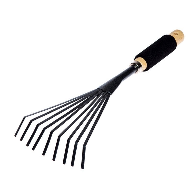 FAN RAKE WITH SHORT WOODEN RUBBERISH HA