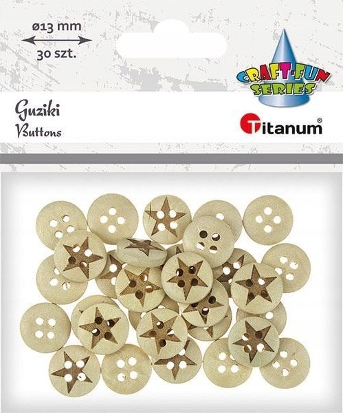 Titanum Guziki drewniane gwiazdy 13mm 30szt