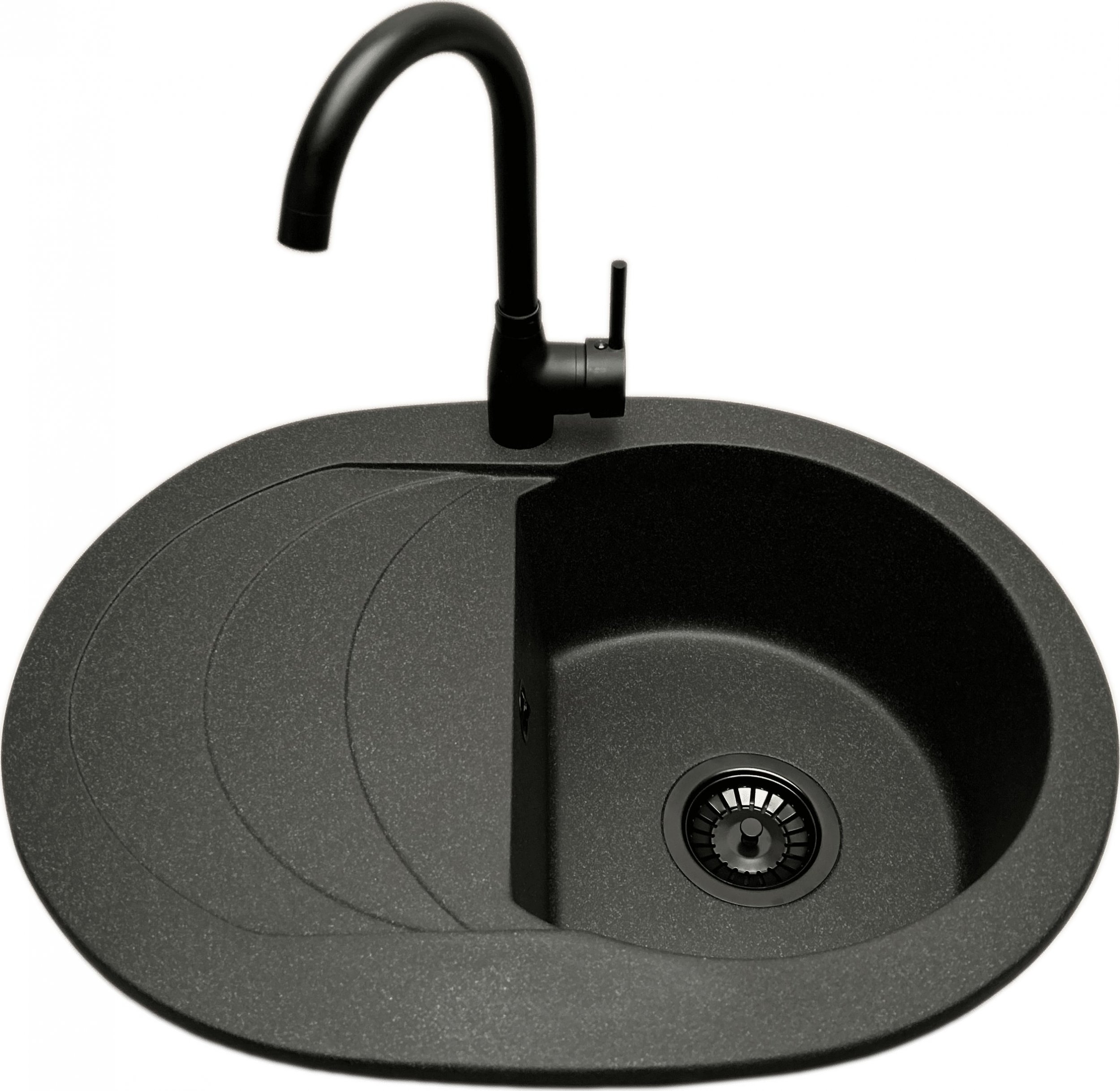 Zlewozmywak PREHNIT Zlewozmywak jednokomorowy z ociekaczem VIGOR grafit z lewym ociekaczem + bateria LUNA czarna