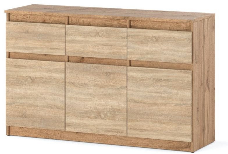 Komoda Do Sypialni Salonu 120cm Oleksa 3 Szuflady Szafka Dąb Sonoma Wotan