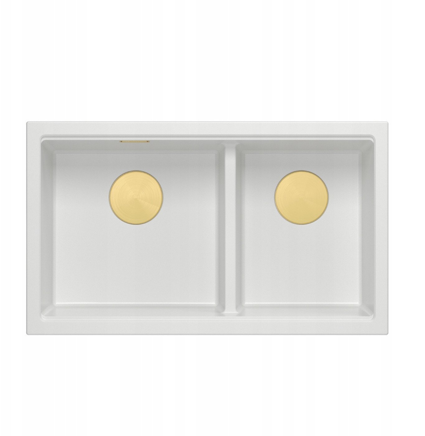 QUADRON | LOGAN 120 | granitowy zlewozmywak kuchenny SNOW WHITE + ZŁOTO PVD | wymiar: 76 x 45 x 23,5 cm | 2-komorowy wpuszczany | podbudowa szafki od: