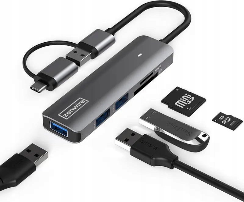 HUB USB Zenwire HUB USB-C 7W1 3x USB 3.0 Czytnik Kart SD TF COMBO Zenwire