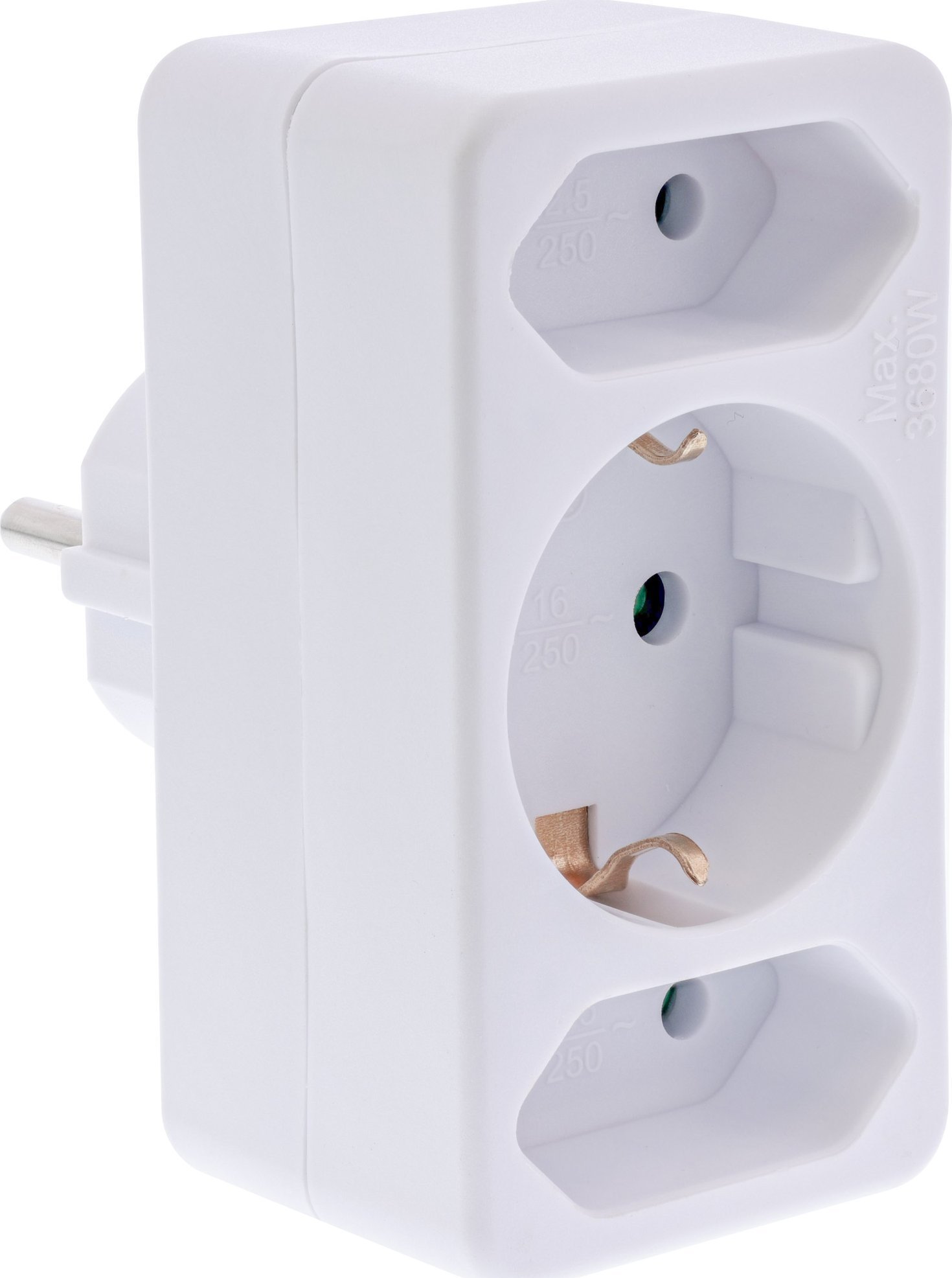 InLine® Steckdosenadapter, Schutzkontakt Stecker an 2x Euro + 1x SK, weiß