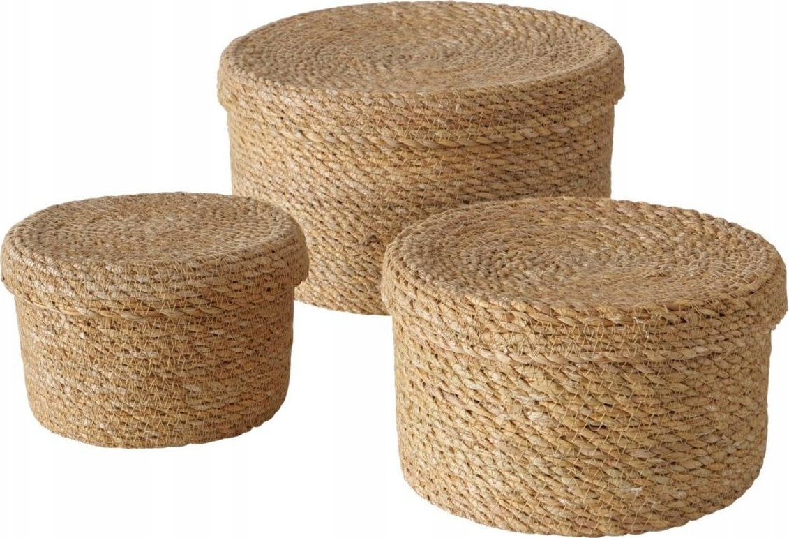 Boltze Zestaw koszy z trawy morskiej Sophy, plecione z pokrywką