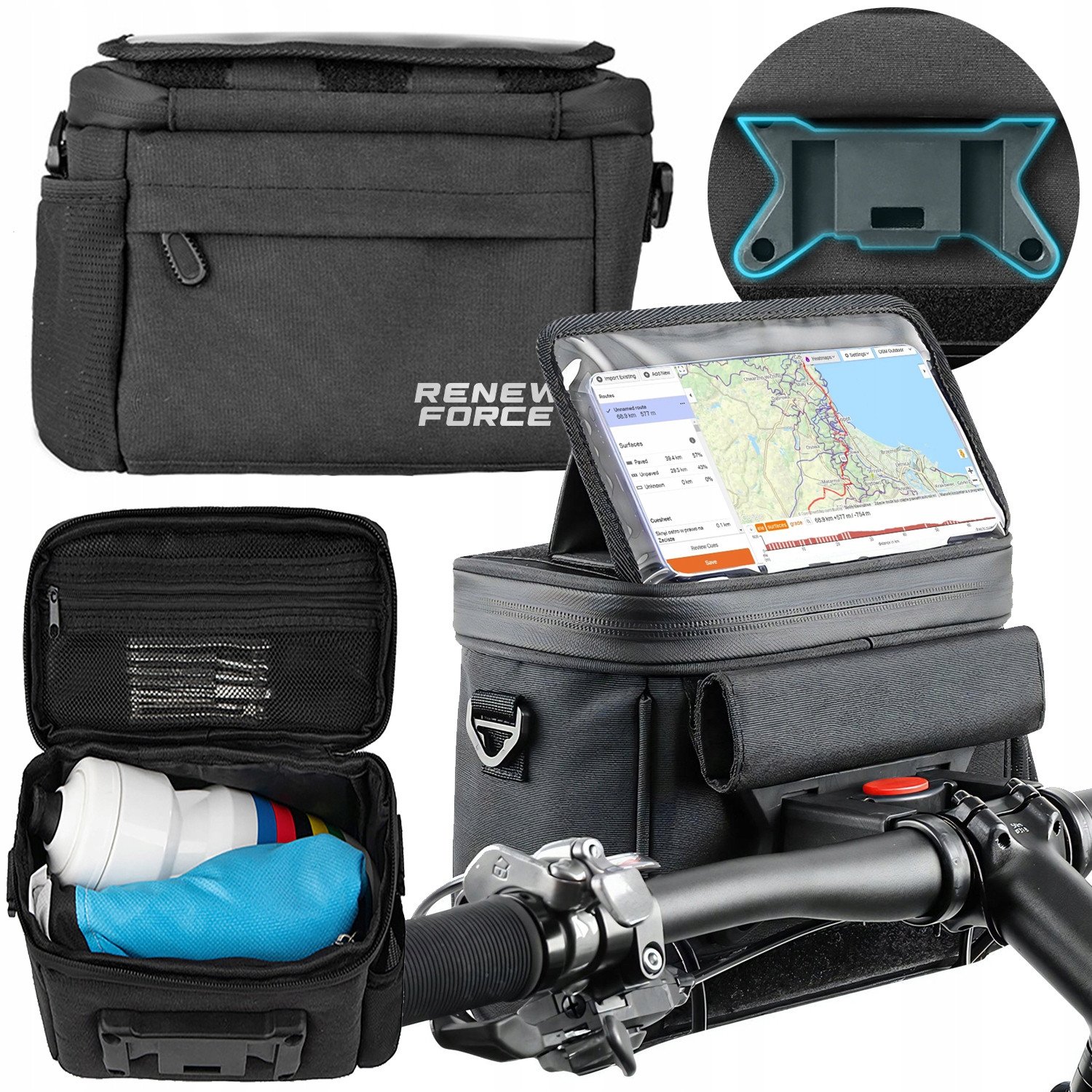 Torba Rowerowa na Kierownicę Sakwa Uchwyt na Telefon Mapy Nawigację GPS BIC-BAR01