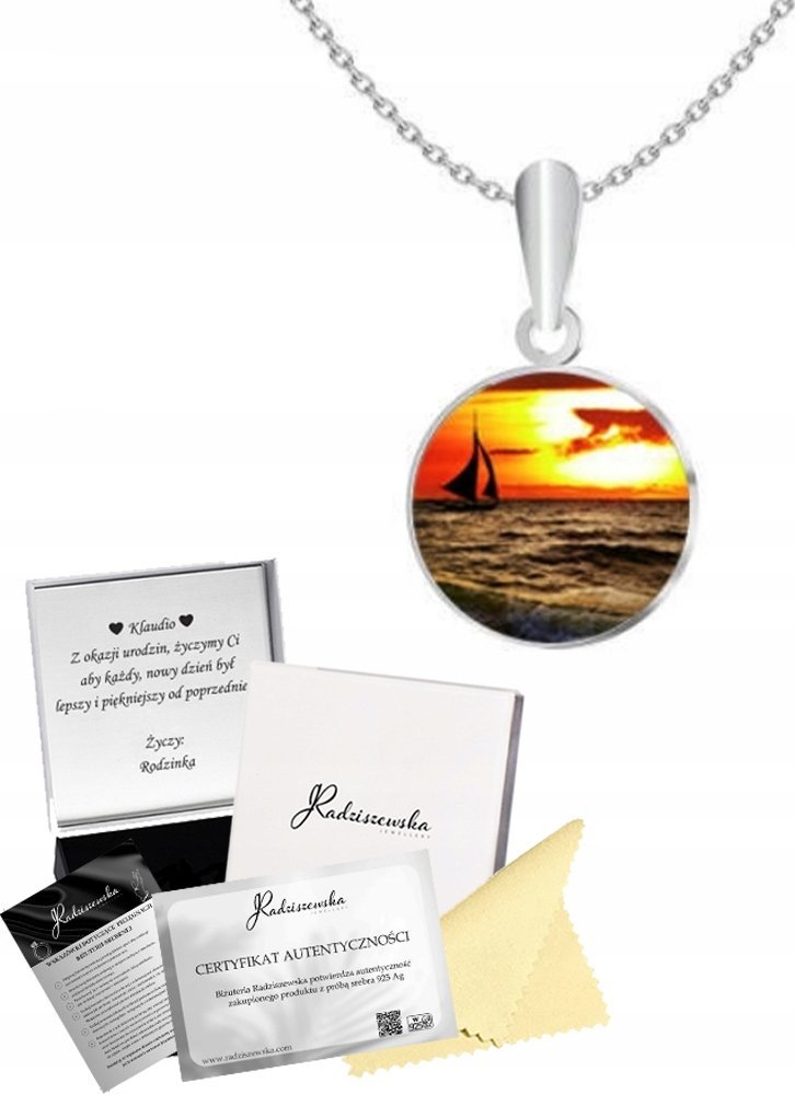 Radziszewska Jewellery Naszyjnik Srebrny Zachód Słońca Foto Biżuteria Łańcuszek Srebro 925 GRAWER