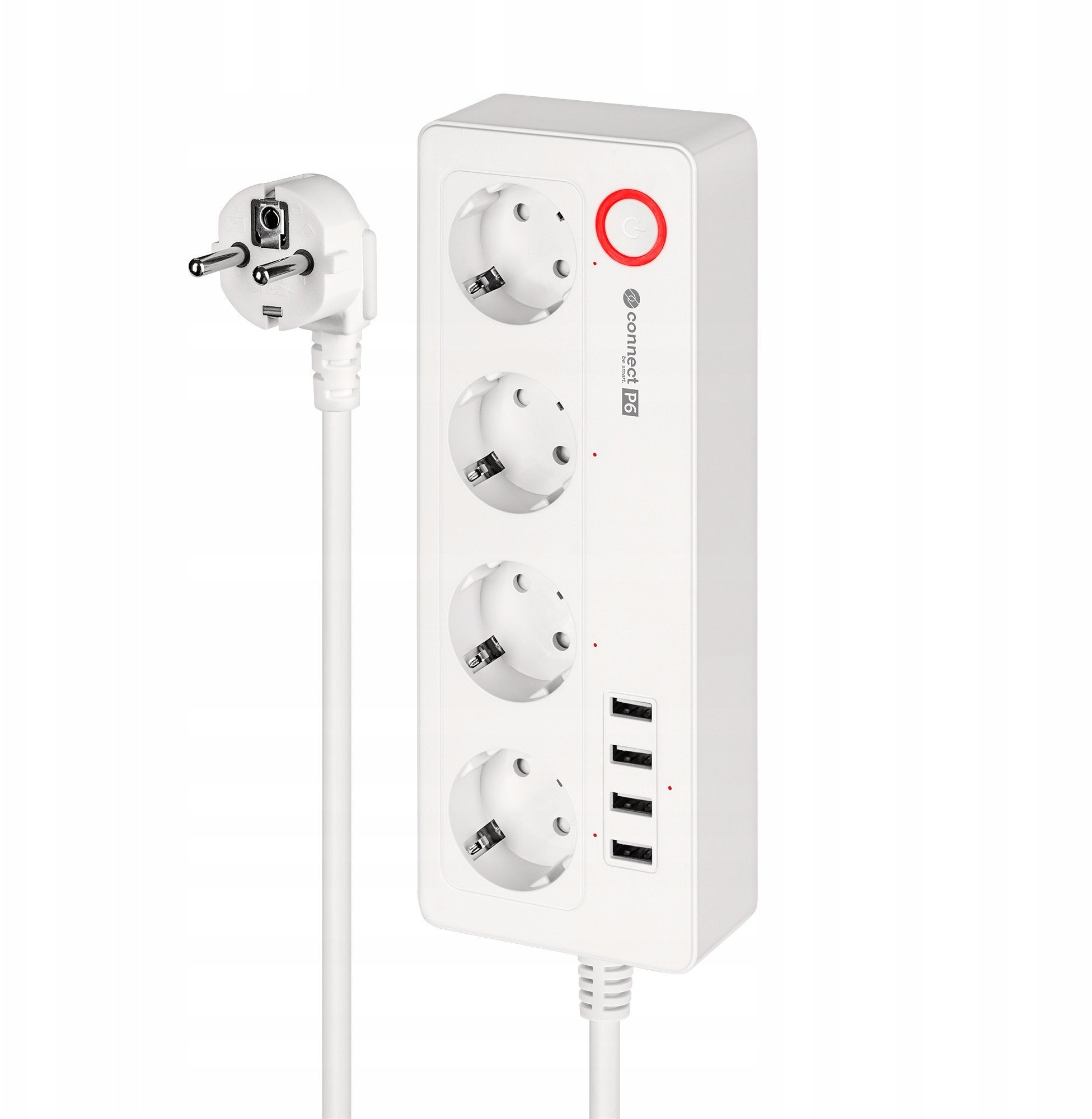Listwa sieciowa Kruger&Matz 4 gniazda typu niemieckiego i 4xUSB 2100 mA Connect P6 Tuya
