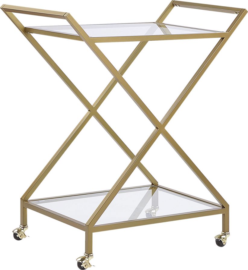 Beliani Wózek kuchenny ze szklanym blatem złoty IVERA