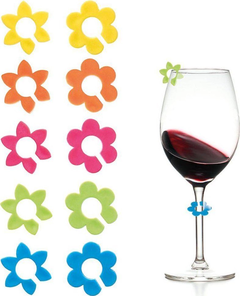 Orion Znaczniki na szklanki kieliszki kwiaty kolorowe zestaw 10 szt.
