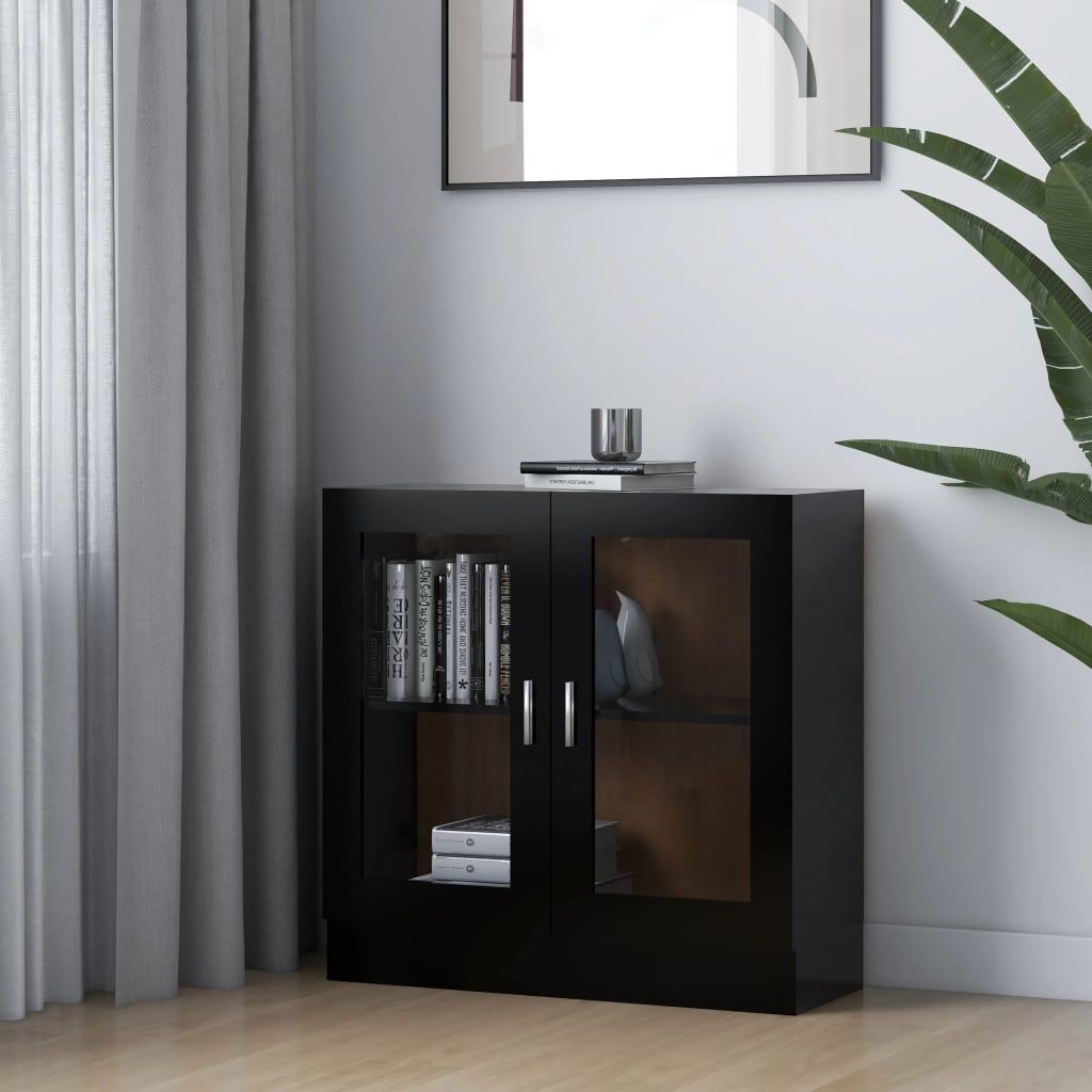 vidaXL Witryna, czarna, 82,5x30,5x80 cm, płyta wiórowa