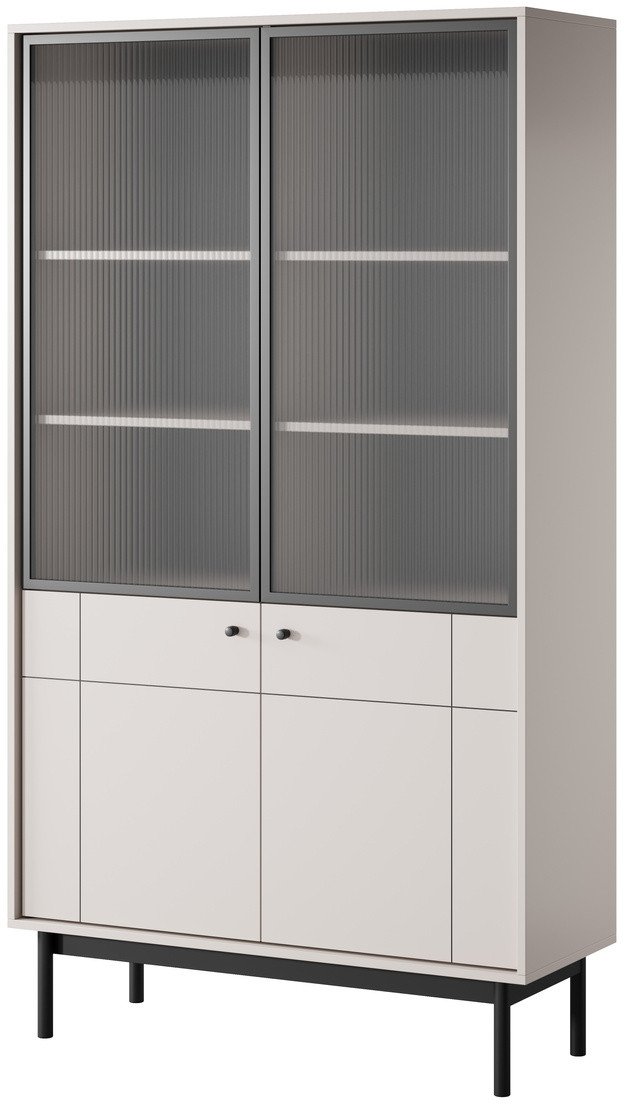 Witryna Sora wysoka 185cm w kolorze cashmere z czarnymi nóżkami