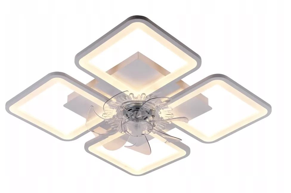 Lampa Sufitowa Kwadratowa z Wiatrakiem do Sypialni Żyrandol LED z Pilotem