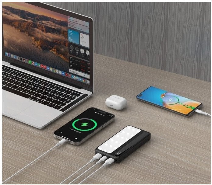 rebeltec Powerbank P10 LCDPD 10 000mAh LAMP z funkcją mocnego źródła światła, moc wyjściowa 22,5W Port Delivery (PD20W)