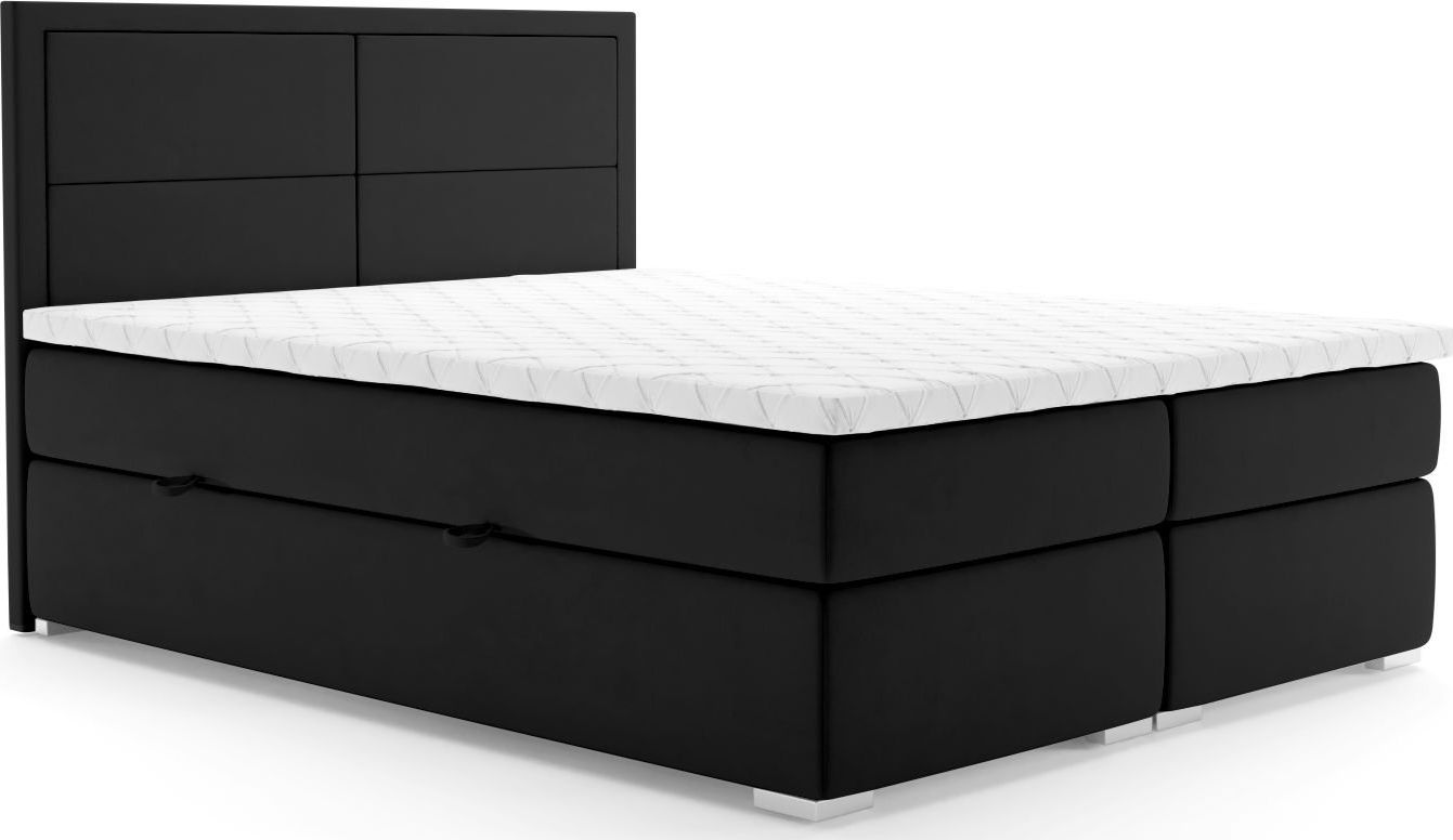 LAVERTO Łóżko kontynentalne DENNERY 180x200 czarne velvet z pojemnikiem