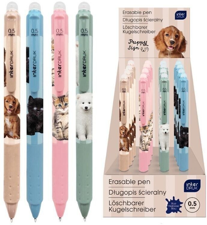 Długopis ścieralny auto z grip. Puppy Sign (24szt)