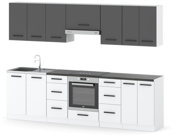 Meble Kuchenne Zestaw Kuchenny Roma 2.8m Kuchnia Modułowa Szara Biała Mat
