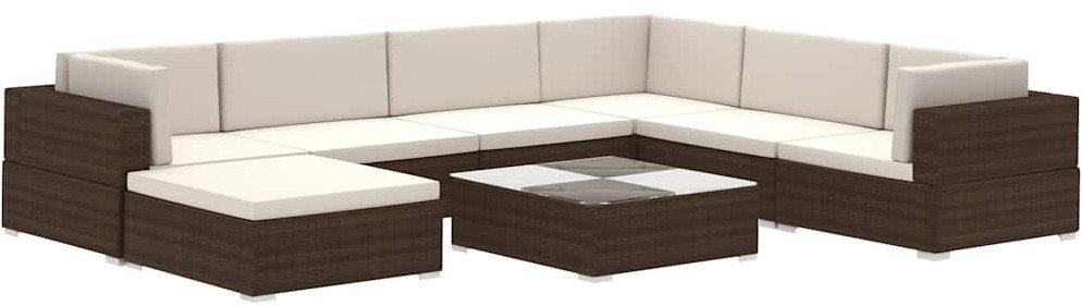 vidaXL 8 częściowy zestaw wypoczynkowy do ogrodu, poduszki, rattan PE, brąz (41260)