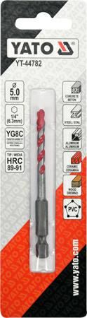 Wiertło Yato `Wiertło uniwersalne 5,0x85 mm.uchwyt 1/4"Hex (beton,ceramika,stal,alum.,PCV,drewno)