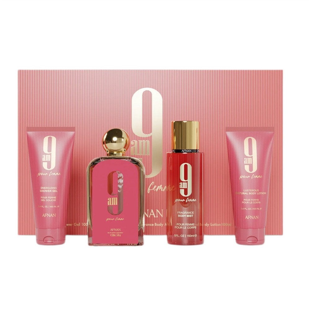 Afnan 9am Pour Femme zestaw woda perfumowana spray 100ml + mgiełka do ciała 150ml + balsam do ciała 100ml + żel pod prysznic