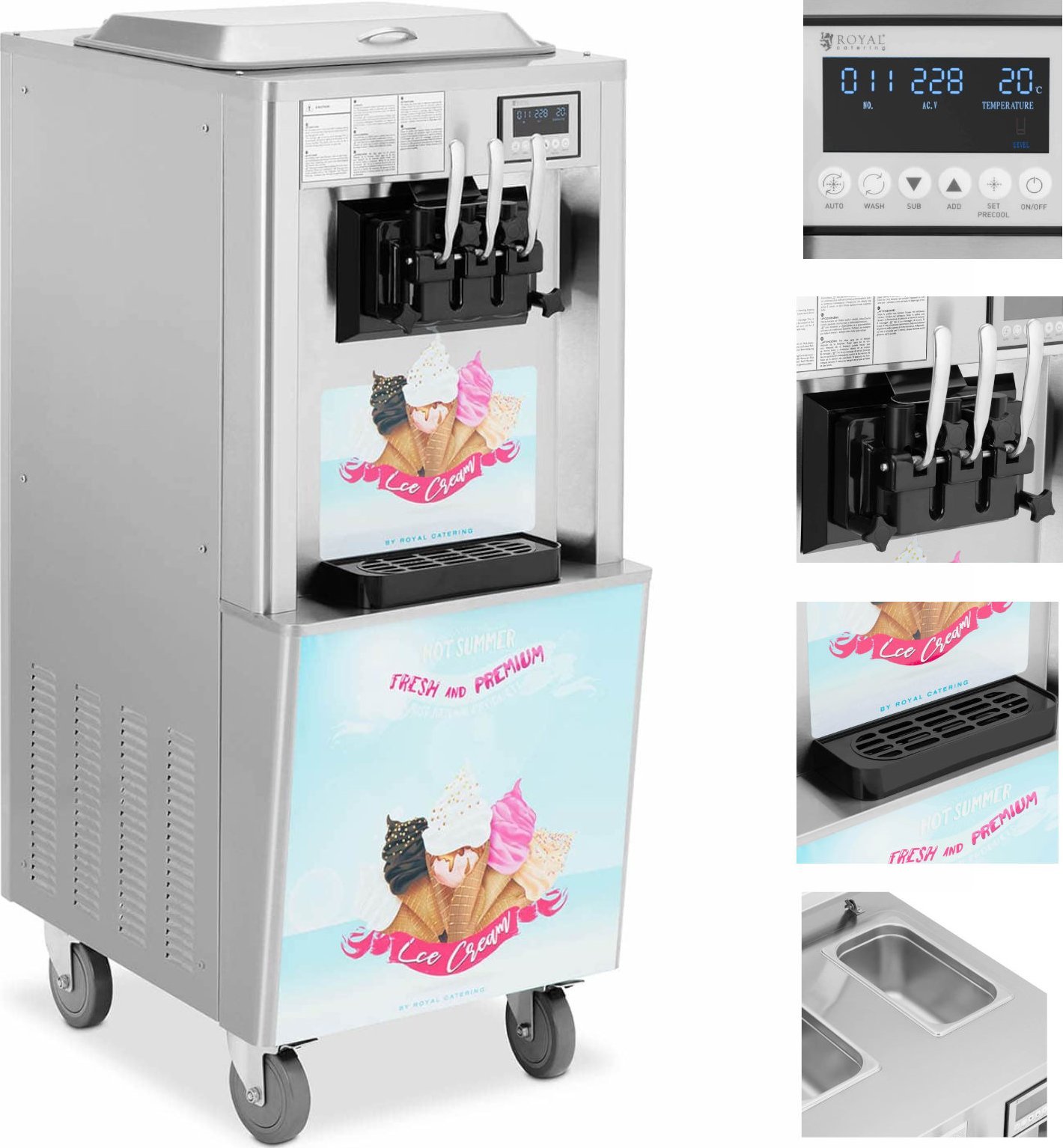 Maszynka do lodów Royal Catering Maszyna automat do lodów włoskich 2140 W 33 l/h - 3 smaki Maszyna automat do lodów włoskich 2140 W 33 l/h - 3 smaki