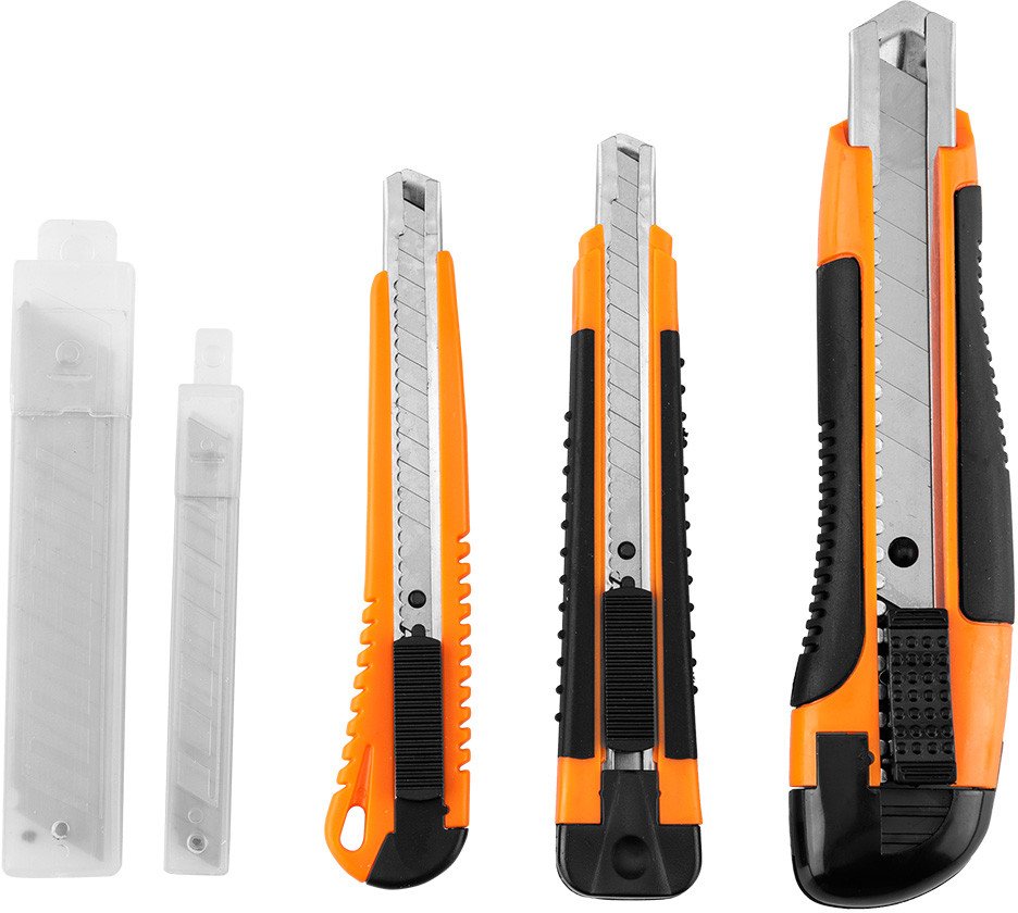 Noże z ostrzem łamanym + ostrza, zestaw 26 sztuk