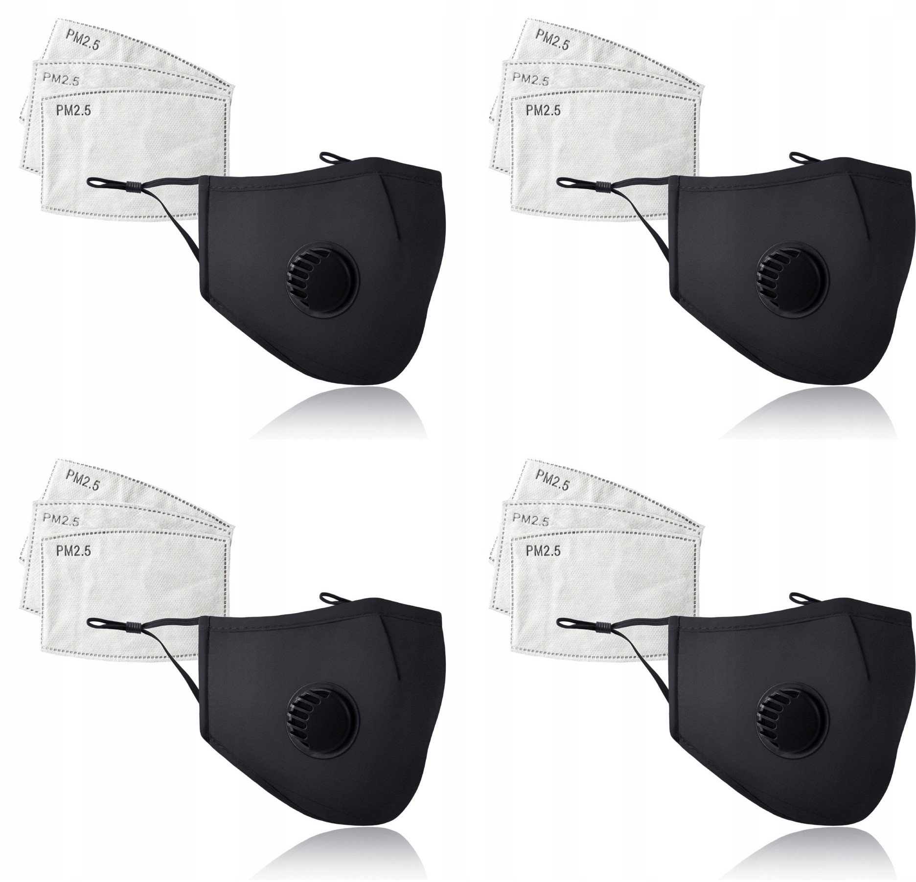 KOMPLET 4x CZARNA Maska+ 12x FILTR PM 2.5