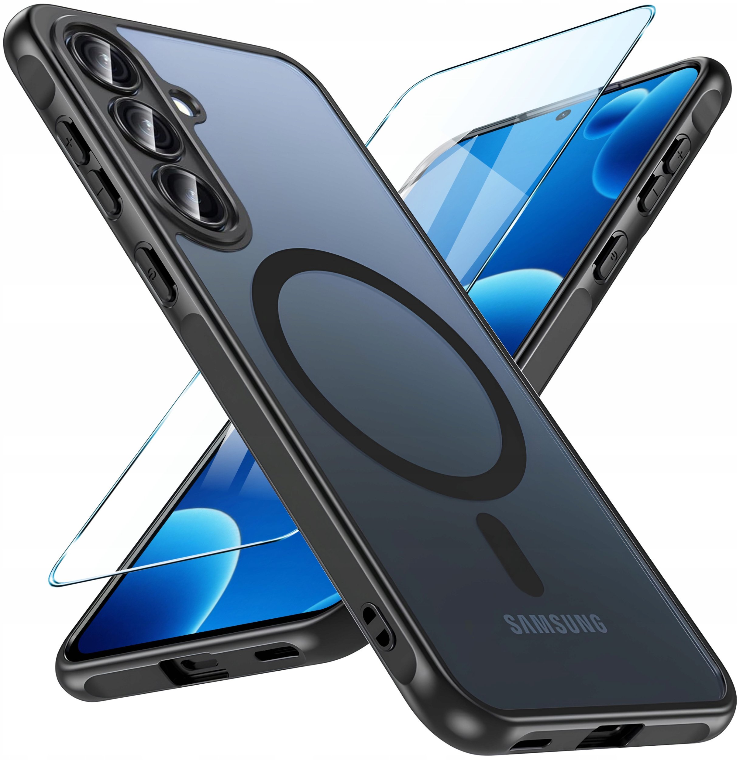 Etui Magnetyczne Matowe CZARNE do Samsung S25 FE |do MagSafe TRWAŁE + Szkło