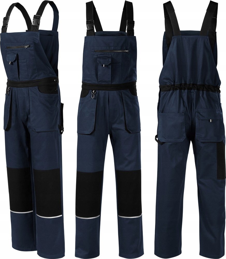 RIMECK Woody W02 - ADLER - Spodnie robocze ogrodniczki męskie, 270 g/m2, 100 % bawełna - granatowy 56/58