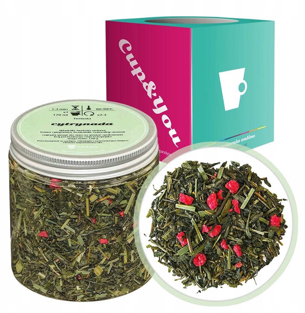 Herbata zielona CYTRYNADA truskawki trawa cytrynowa upominek 120g - sypana liściasta herbata PREMIUM Cup&You