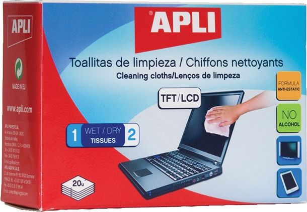 Apli Chusteczki nawilżane i suche do czyszczenia ekranów LCD/TFT 100 szt. (AP11828)