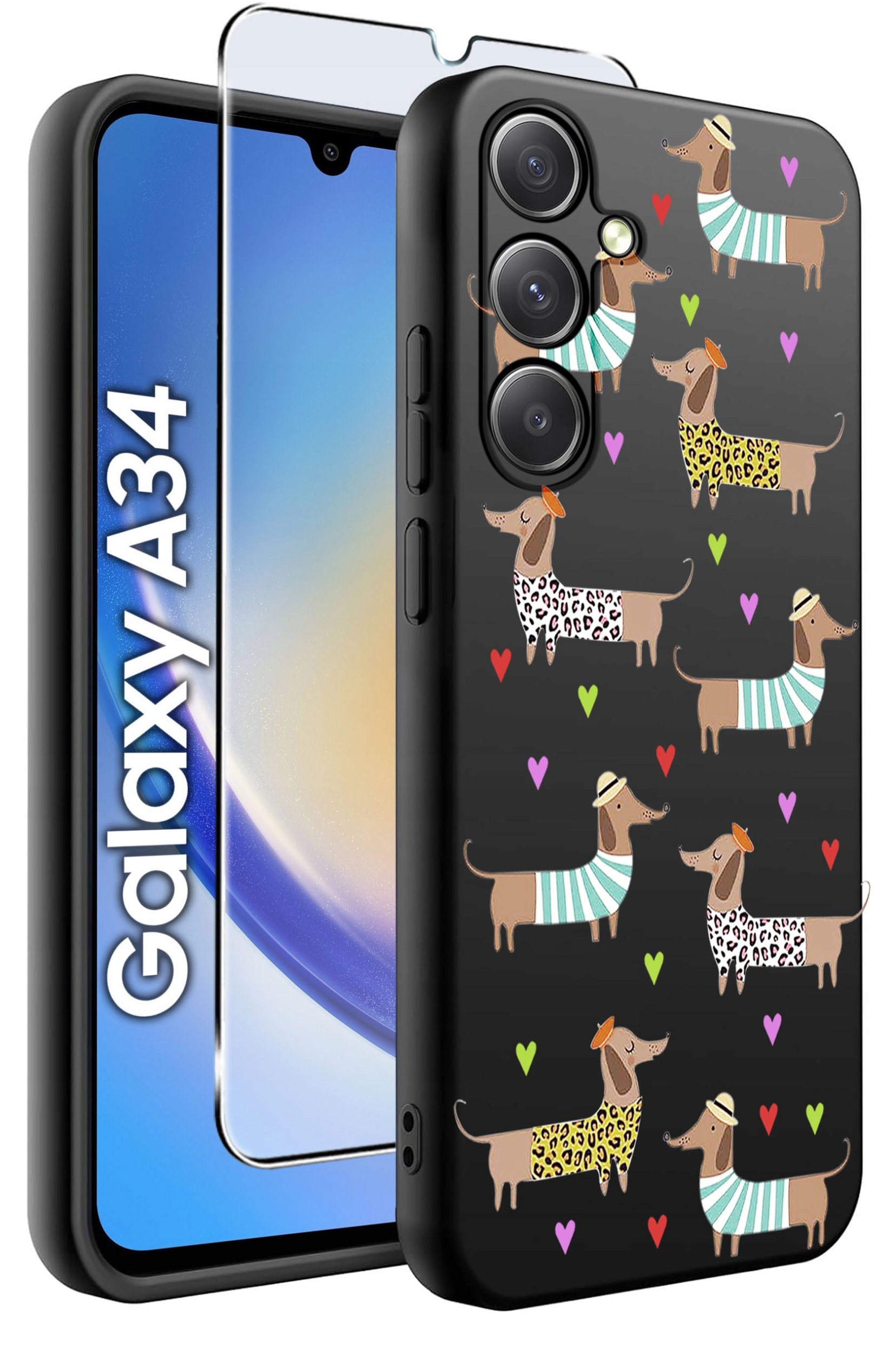 ETUI do Samsung A34 5G WZORY | SILIKONOWE MATT CASE + SZKŁO 9H