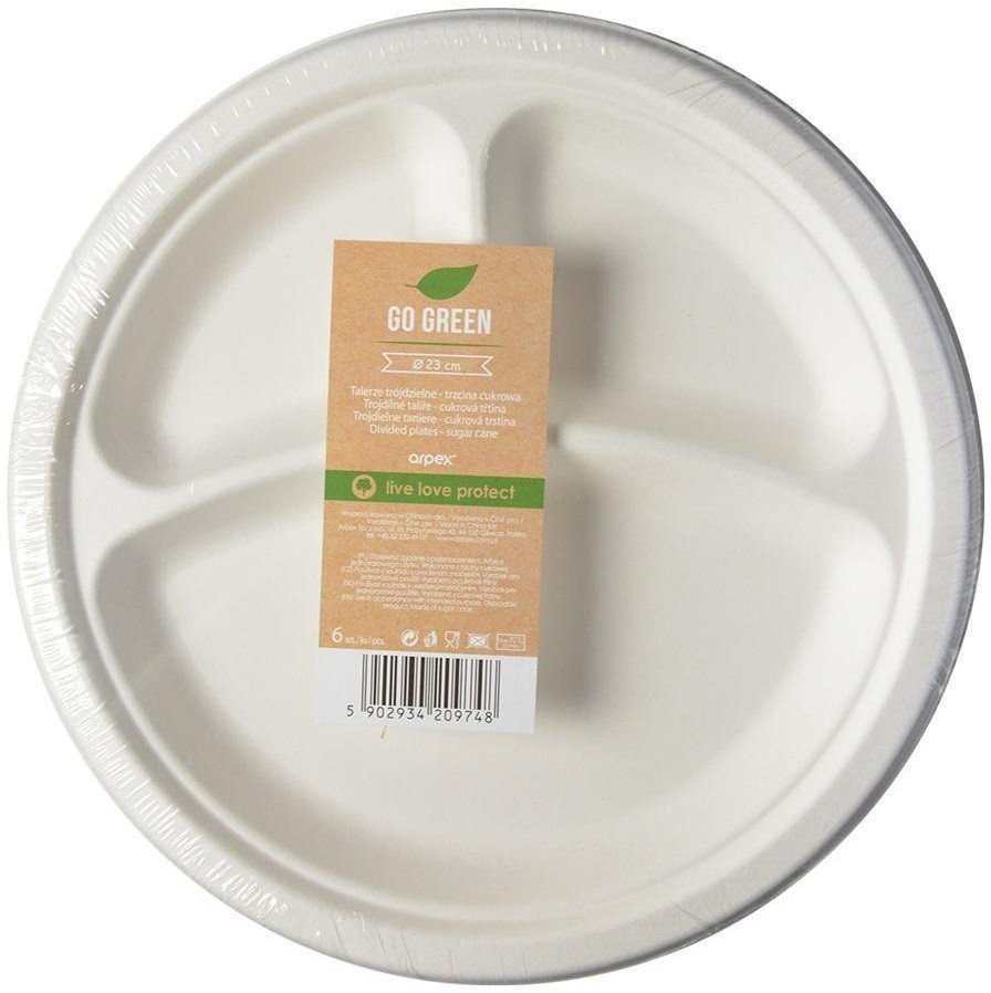 Talerze trójdzielne trzcina cukrowa 23cm 6szt