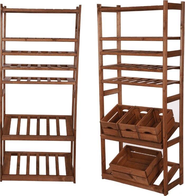 Wamar-Sosenka Regał drewniany do spiżarni LSR P2W3S2 Brązowy Półki proste 2 szt, Półki na wino 3 szt, Półki na skrzynki 2 szt Drewno sosnowe