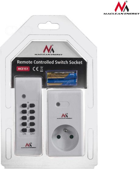 Maclean Gniazdko sterowane pilotem MCE151 wew - programowalne + bateria do pilota (MCE151)