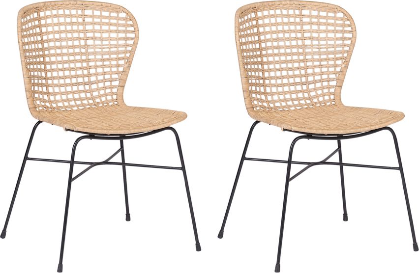 Beliani Zestaw 2 krzeseł do jadalni rattanowy beżowy ELFROS