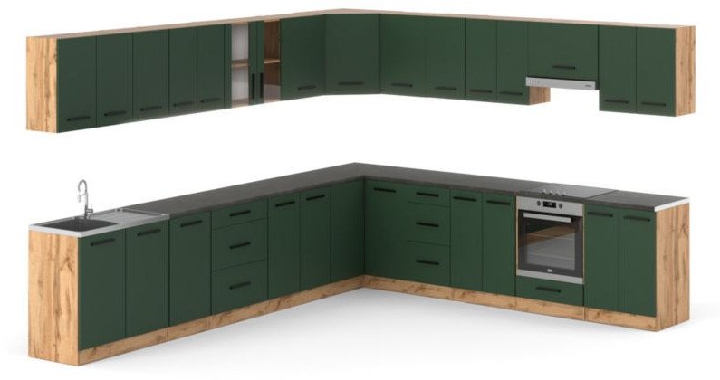 Meble Kuchenne Narożne Zestaw Kuchenny Rossa 6.8m Wotan Butelkowa Zieleń