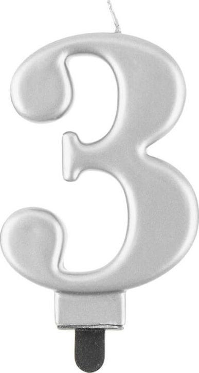 GoDan Świeczka urodzinowa "3" srebrna 8cm
