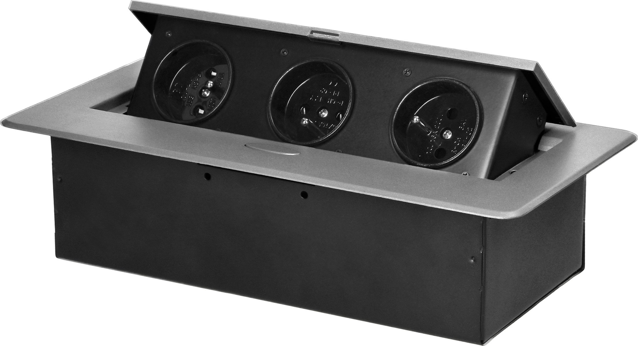 Orno Gniazdo meblowe wpuszczane w blat z płaskim frezowanym rantem, 3x2P+Z, srebrne