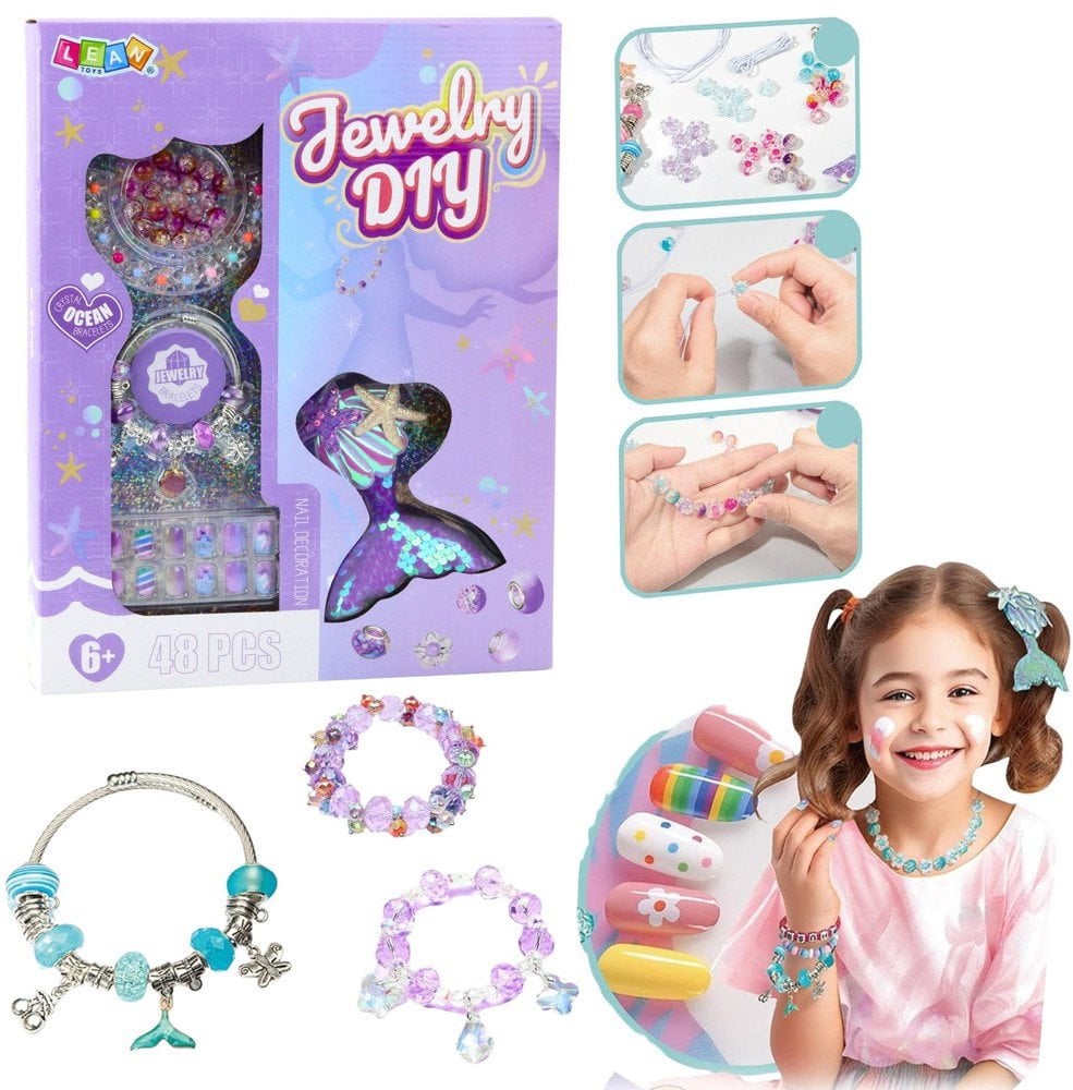Zestaw Piękności Biżuteria Bransoletka Koraliki Spinka Syreni Ogon 48el LEAN Toys